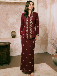 Seri Fatimah Embroidered Kebaya Kurung - Burgundy