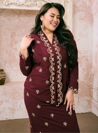 Seri Fatimah Embroidered Kebaya Kurung - Burgundy