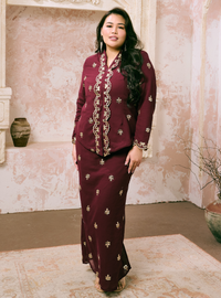 Seri Fatimah Embroidered Kebaya Kurung - Burgundy
