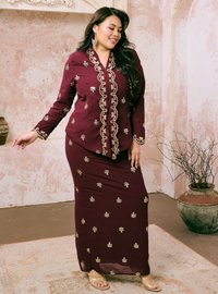 Seri Fatimah Embroidered Kebaya Kurung - Burgundy