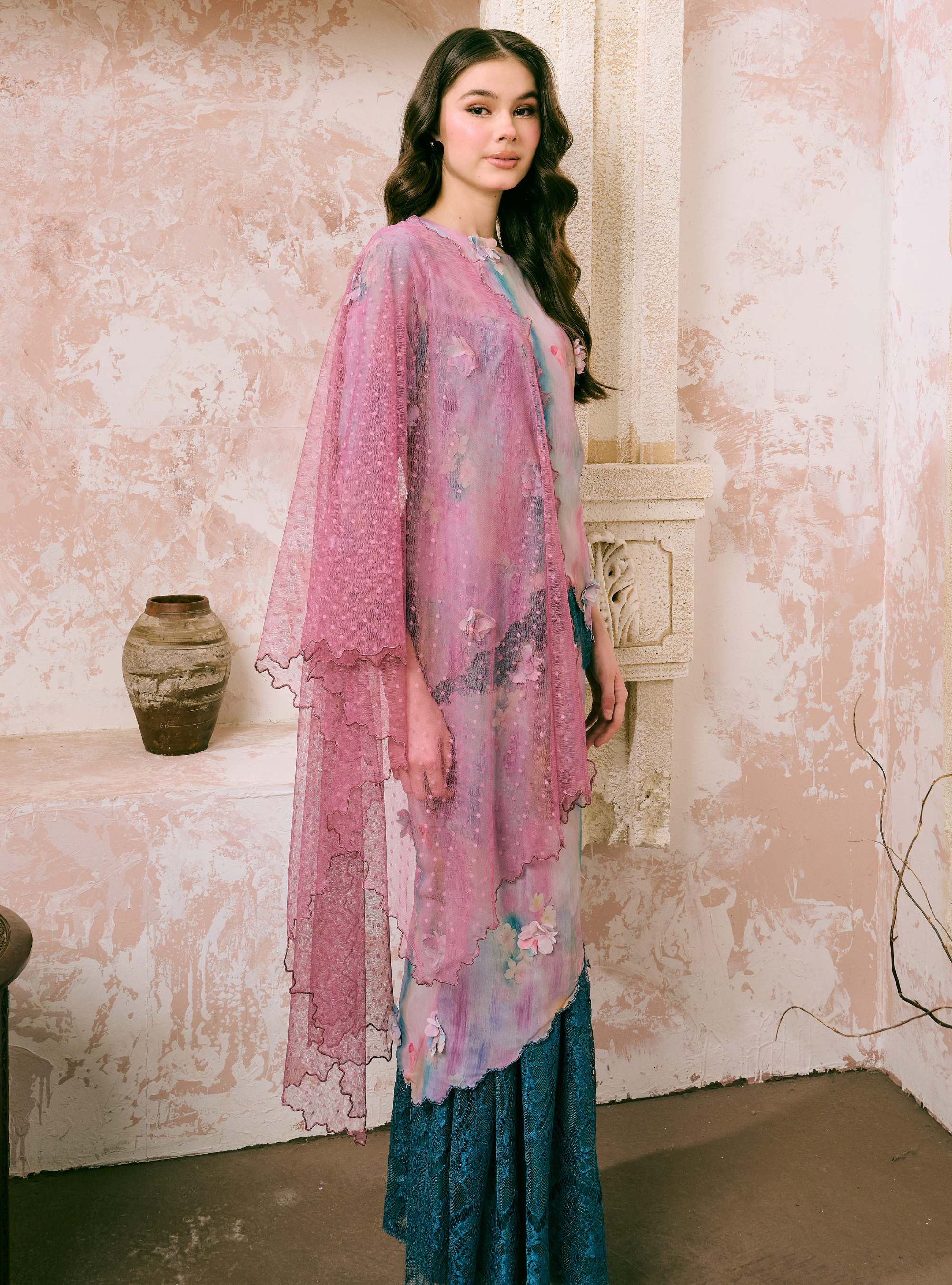 Orked Dotted Lace Selendang - Plum