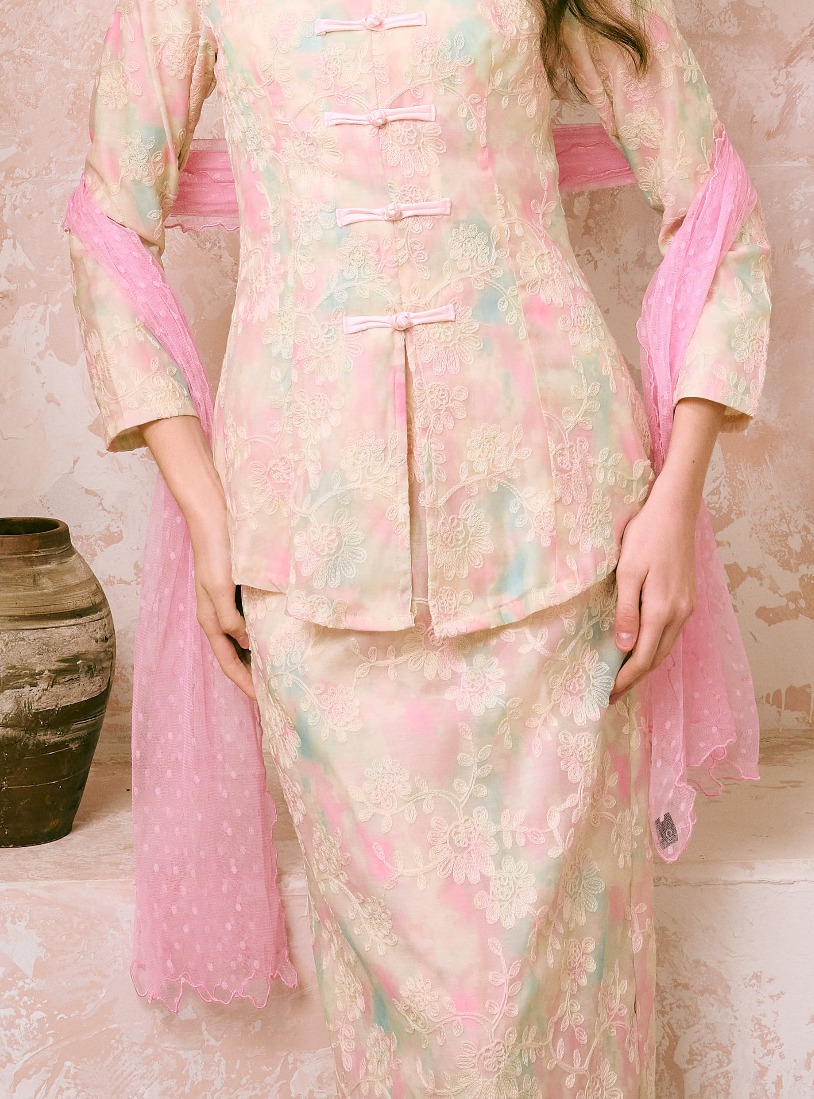 Orked Dotted Lace Selendang - Pink