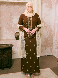 Seri Fatimah Embroidered Kebaya Kurung - Rich Brown