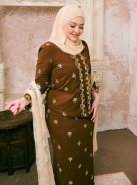 Seri Fatimah Embroidered Kebaya Kurung - Rich Brown