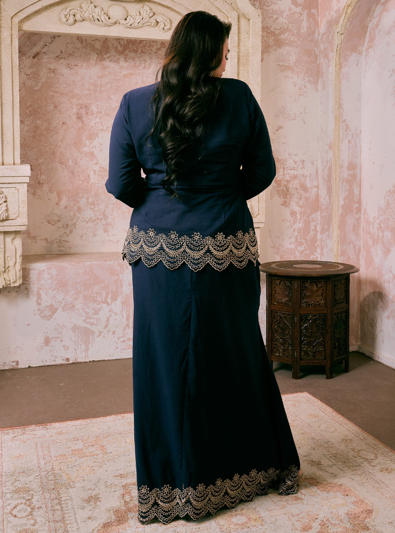 Santun Samizah Embroidered Kebaya Kurung - Navy