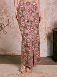 Naylah Songket Front Fold Skirt - Strawberry Pink