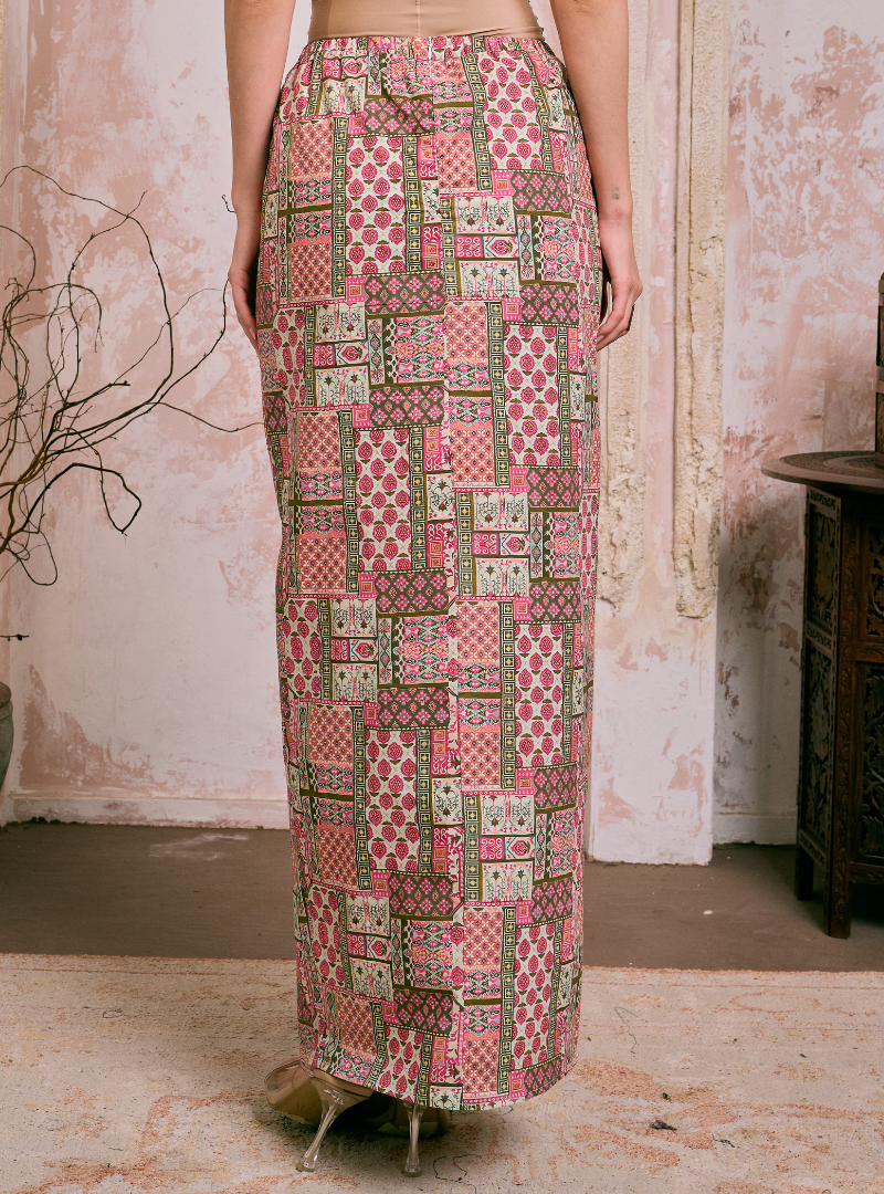 Naylah Songket Front Fold Skirt - Strawberry Pink