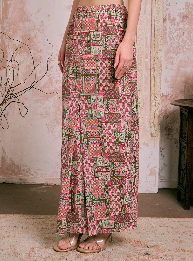 Naylah Songket Front Fold Skirt - Strawberry Pink