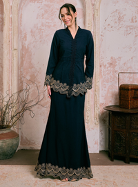 Santun Samizah Embroidered Kebaya Kurung - Navy