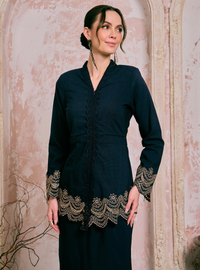 Santun Samizah Embroidered Kebaya Kurung - Navy