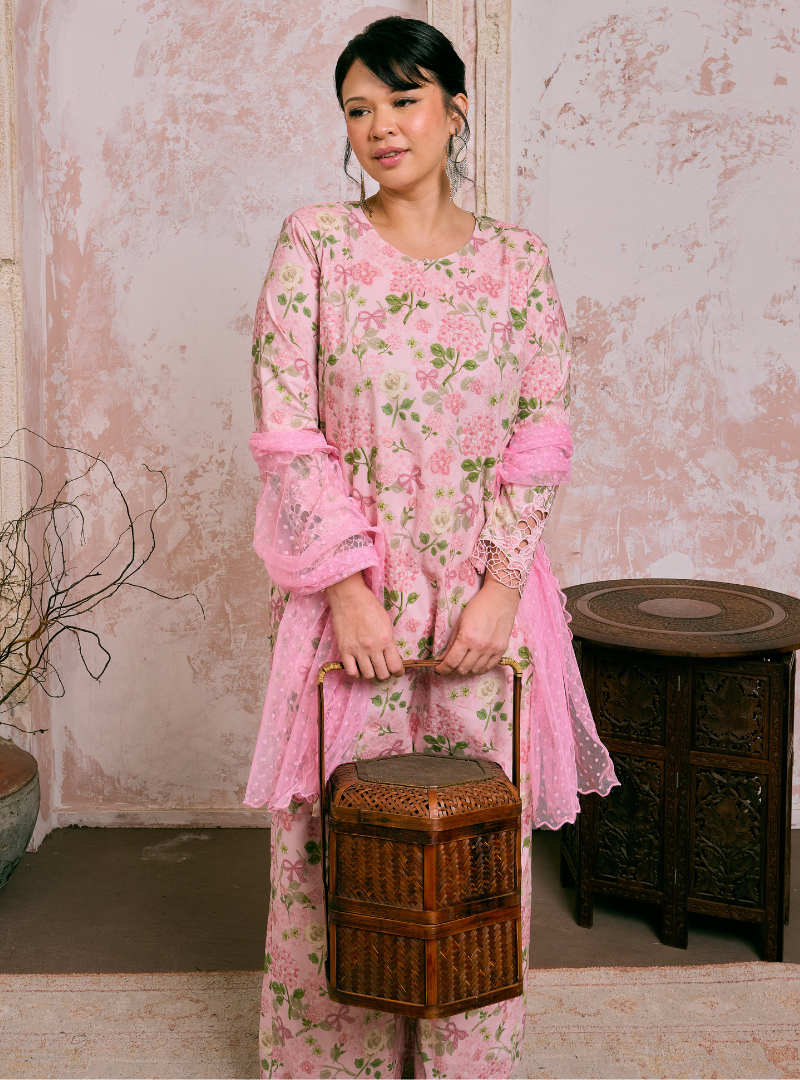 Santun Mia Kurung Pahang - Pink Matcha