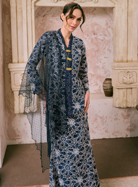 Santun Rafiah Eyelet Kebaya Kurung - Navy Teal