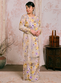 Santun Mia Kurung Pahang - Yellow Purple