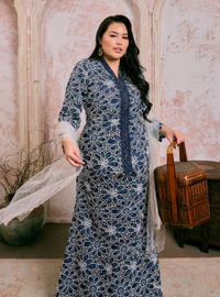 Santun Rafiah Eyelet Kebaya Kurung - Navy Teal