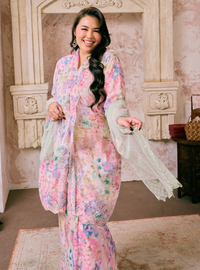 Santun Kadijah Embroidered Kebarung - Pink