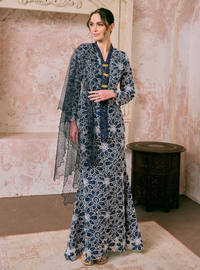Santun Rafiah Eyelet Kebaya Kurung - Navy Teal