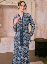 Santun Rafiah Eyelet Kebaya Kurung - Navy Teal