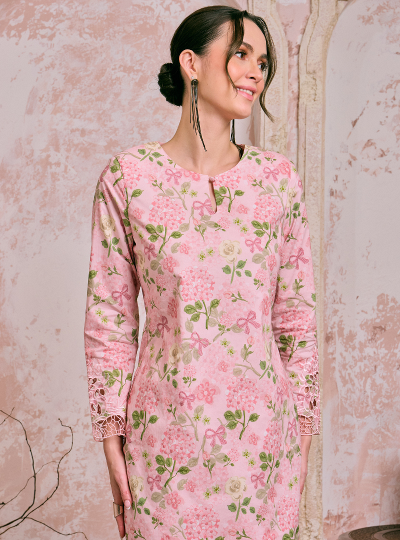 Santun Mia Kurung Pahang - Pink Matcha