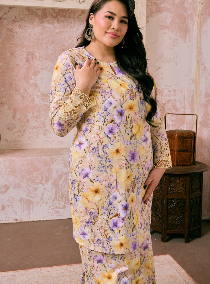 Santun Mia Kurung Pahang - Yellow Purple