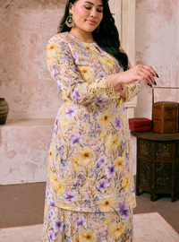 Santun Mia Kurung Pahang - Yellow Purple