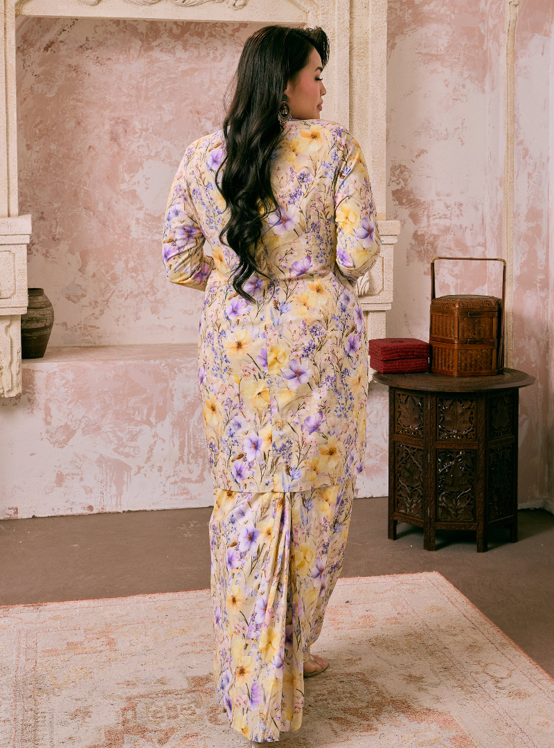 Santun Mia Kurung Pahang - Yellow Purple