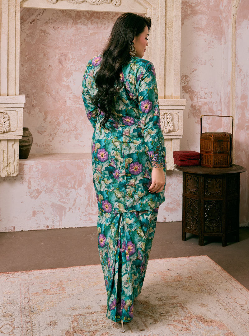 Santun Mia Kurung Pahang - Teal Bunga