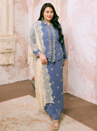 Seri Fatimah Embroidered Kebaya Kurung - Ash Blue