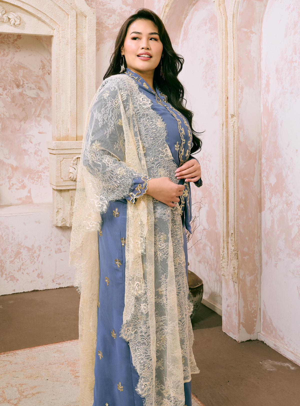 Seri Fatimah Embroidered Kebaya Kurung - Ash Blue