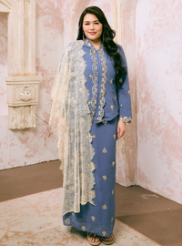 Seri Fatimah Embroidered Kebaya Kurung - Ash Blue