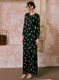 Santun Mia Kurung Pahang - Black Flower