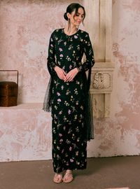 Santun Mia Kurung Pahang - Black Flower